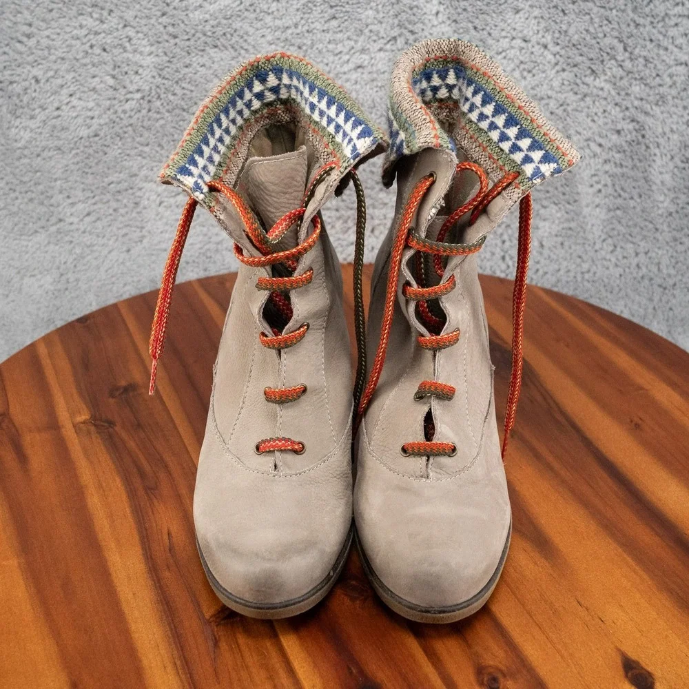 Holding Horses Anthropologie Foldover Grey Leather Wedge Boots SZ. EU 39